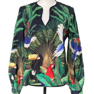 Farm Rio X Anthropologie Adriana Tropical Birds Blouse Size Medium